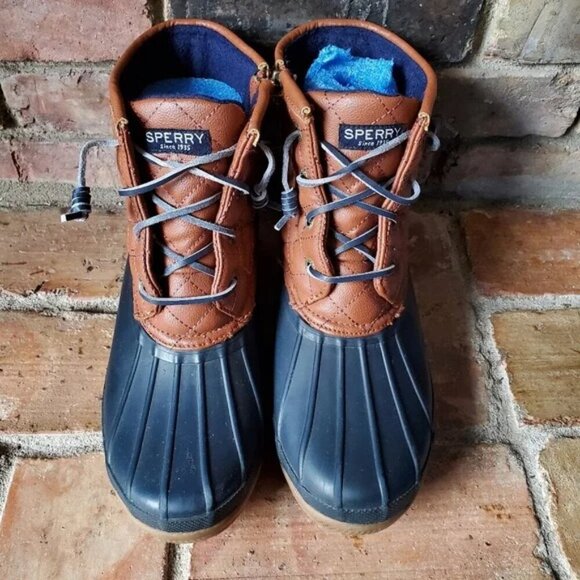 Sperry Topsider Port Duck Blue with Pink Boots Nautical Waterproof Rubber size 8 - Picture 8 of 14